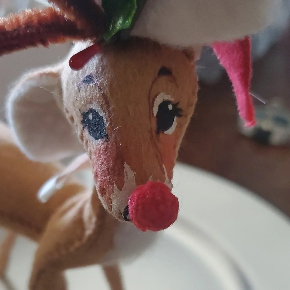 Annalee Tan and Red Reindeer with Santa Hat
